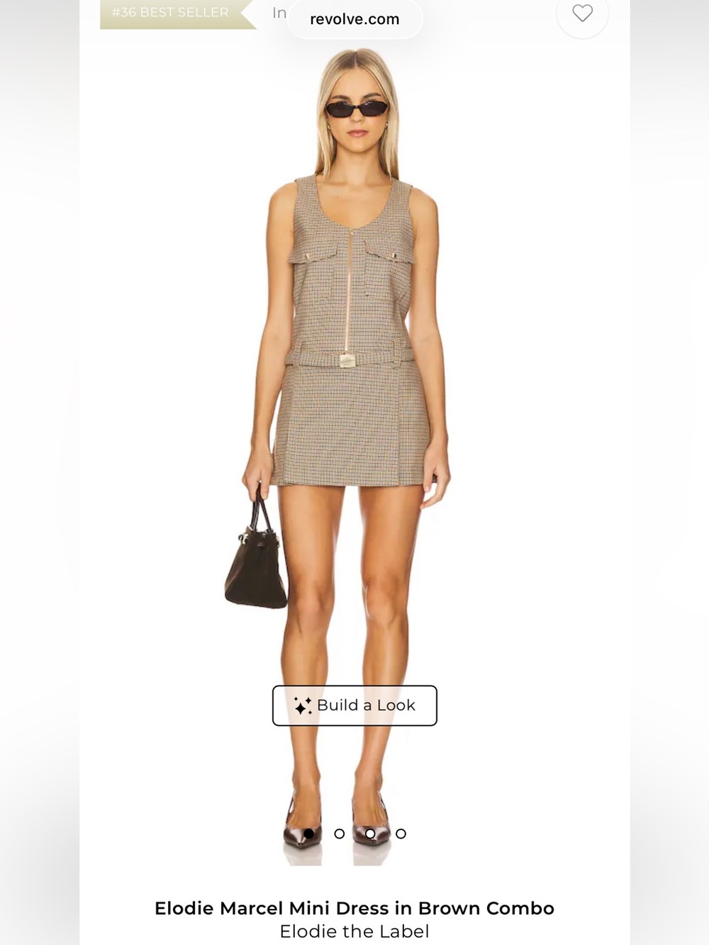 Elodie Brown Houndstooth Zip-Front Tailored Dress NWT Size Medium